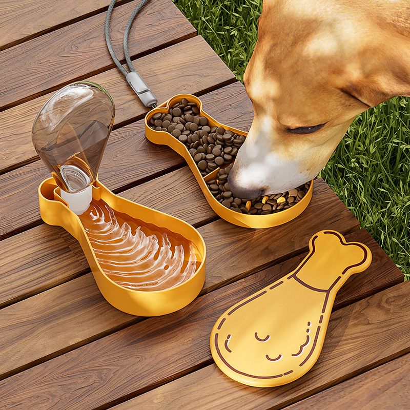 PawTrek Portable Chicken-leg Shaped Dog Food and Water Bowl - Fun Design, Practical Function, Safe Material