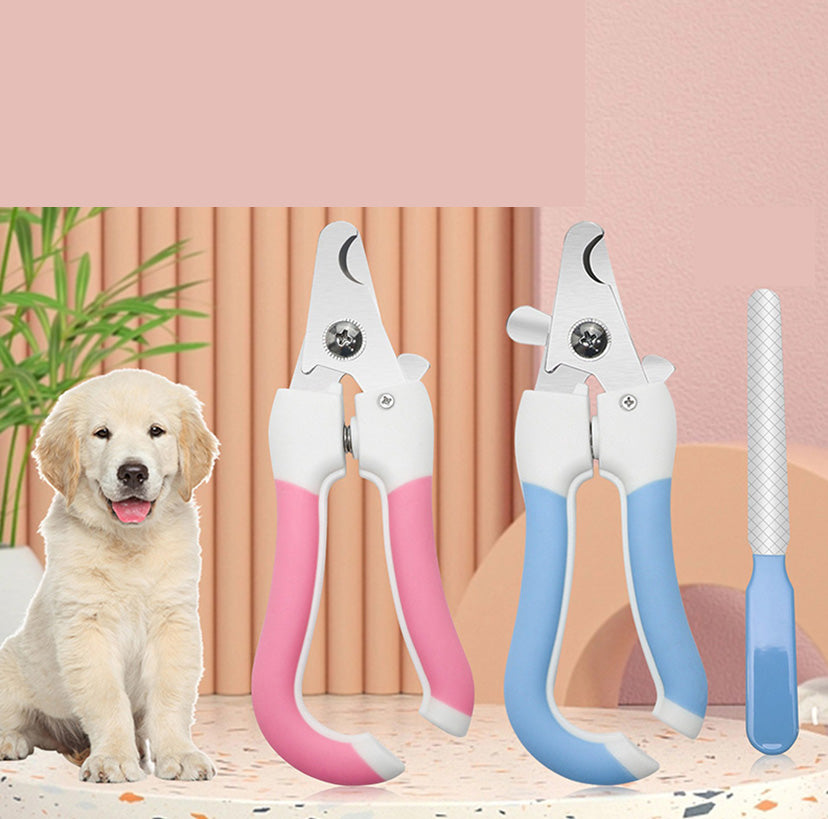 Pet Nail Clipper Set - Anti-Cut Quick Design, Moon-Shaped Blade, Durable & Safe for Dogs and Cats - Pink/Blue (Small/Large Size Options)