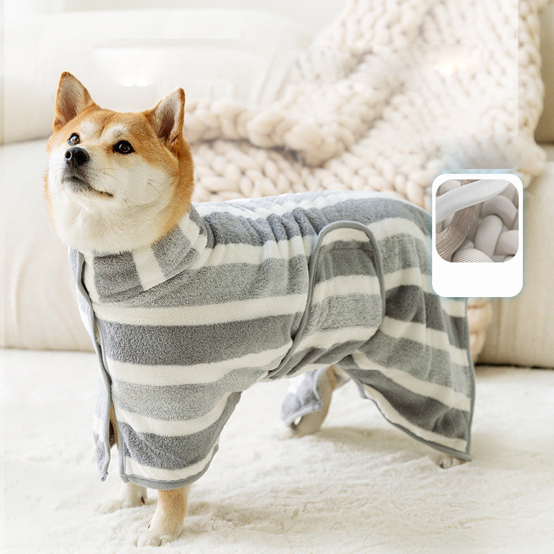 PawDry Quick-drying Striped Dog Bathrobe - Absorbent, Comfortable, Easy to Use