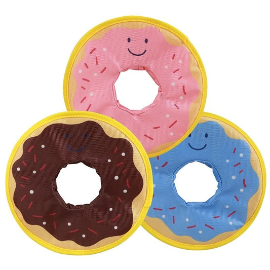 Donut-Shaped Dog Toys - Durable, Non-Toxic, and Interactive Chew Toys for Dogs - Fun Smiley Face Design in Brown, Pink, and Blue