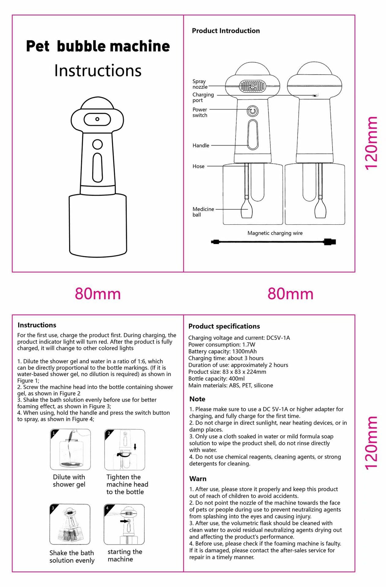 PawSpa All-in-One Pet Shower Gadget - USB Rechargeable, Built-in Brush, Detachable Liquid Container for Dogs & Cats