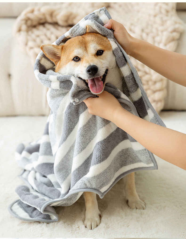 PawDry Quick-drying Striped Dog Bathrobe - Absorbent, Comfortable, Easy to Use