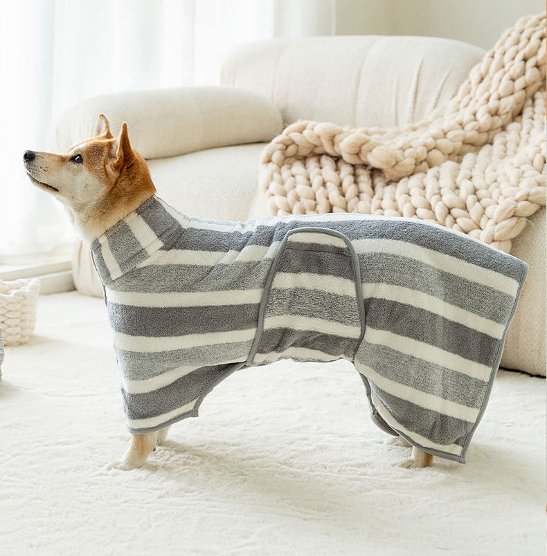 PawDry Quick-drying Striped Dog Bathrobe - Absorbent, Comfortable, Easy to Use