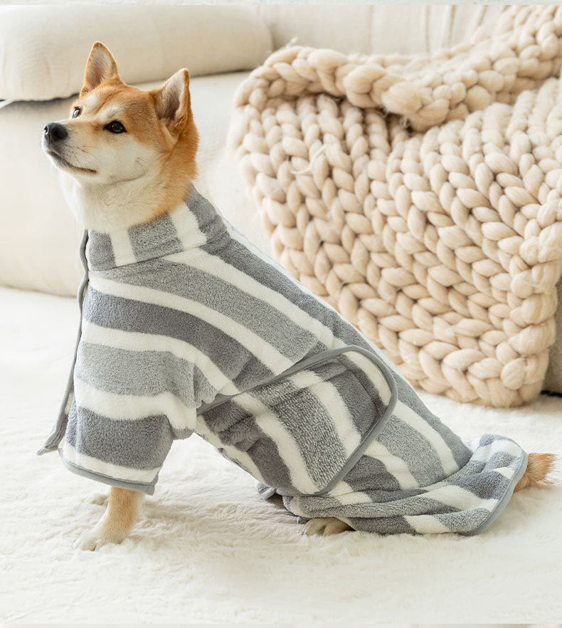 PawDry Quick-drying Striped Dog Bathrobe - Absorbent, Comfortable, Easy to Use